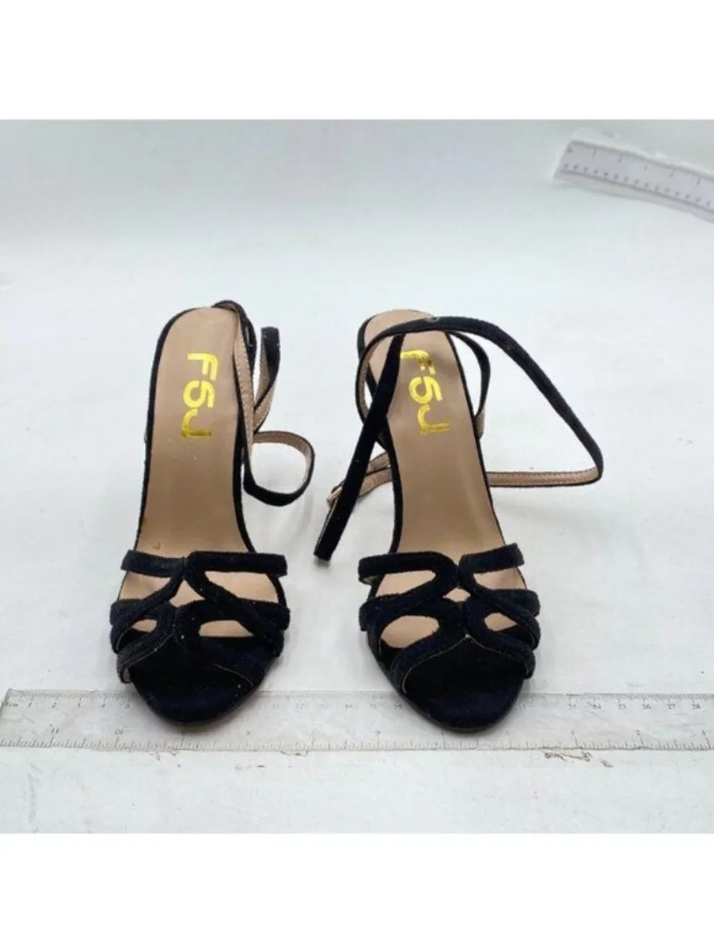 FSJ Women Strappy Open Toe Stiletto High Heels Ankle Wrap Dress Sandals Black